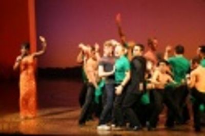 Barrett Foa, Cheyenne Jackson and chorus boys Photo