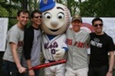 Daniel Reichard, J. Robert Spencer, Mr. Met, Christian Hoff and John Lloyd Young Photo
