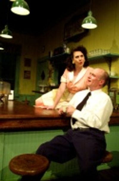 Diner owner Joanne Fayan (left) as Grace flirts with bus driver Walter Cotter (right) Photo
