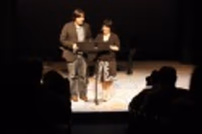 Robert Lopez and Ann Harada â€“ the hosts of the evening
 Photo