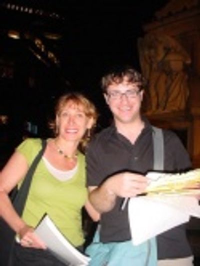 Librettist Erica Silbermen and composer/lyricist Brian J. Nash with scripts in hand a Photo