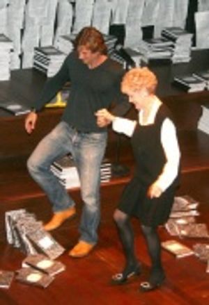 Roger Howarth and Elaine Stritch leave the stage Photo