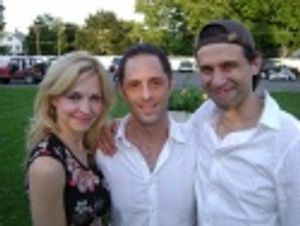 Black Comedy director Lou Jacob congratulates Nell Mooney and Brian Avers on their pe Photo