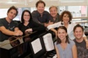  left to right is Roger Bart, Megan Mullally, Shuler Hensley, Fred Applegate, Sutton  Photo