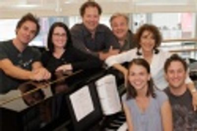  left to right is Roger Bart, Megan Mullally, Shuler Hensley, Fred Applegate, Sutton  Photo