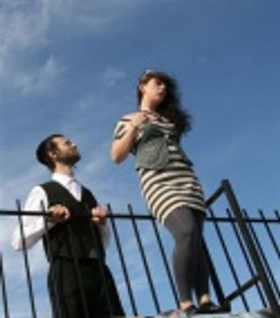 Shlomo (Evan Shyer) talks Allison Guinn (Piper) off the edge Photo