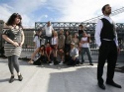 The Hipster (Allison Guinn), the Chasid (Evan Shyer) and the cast of Williamsburg! Th Photo