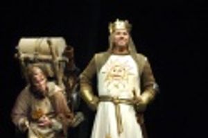 Andrew Spillett as Patsy and Peter Davison as King Arthur Photo