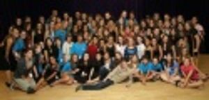John Gallagher Jr. (center) with the students of Broadway Artists Alliance Photo