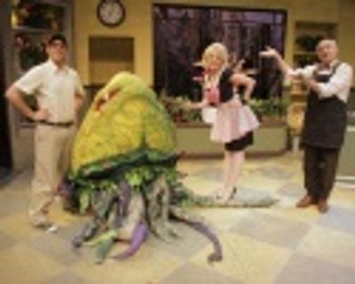 Eric Santagata (Seymour), Julie Connors (Audrey) and Bob Arnold (Mr. Mushnik) perform Photo
