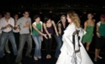 Amber Stone with Max Crumm, Laura Osnes and cast members Photo