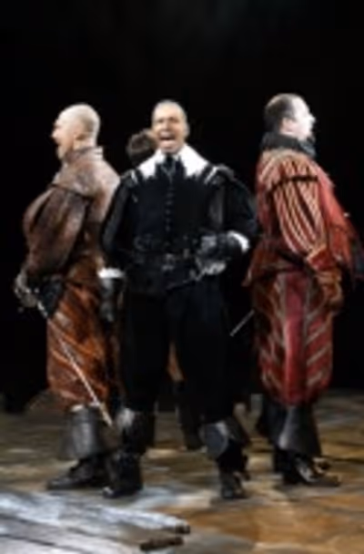 John Schiappa (Athos), Kevyn Morrow (Aramis), and Jimmy Smagula (Porthos) are one for Photo