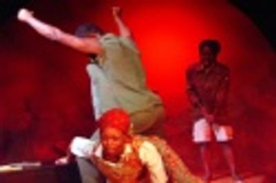 Alvina Carroll (Mary, stooped), Kem Saunders (Victor) and Nana Kagga-Hill (Mercy) Photo