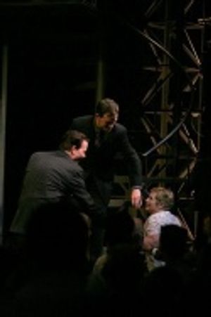 Christian Hoff and Daniel Reichard help Robin Becker, the 1-Millionth Jersey Boys cus Photo