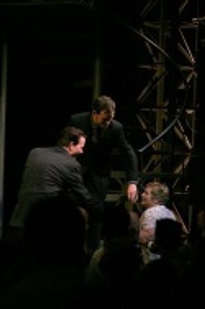 Christian Hoff and Daniel Reichard help Robin Becker, the 1-Millionth Jersey Boys cus Photo