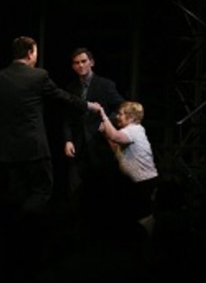 Christian Hoff and Daniel Reichard help Robin Becker, the 1-Millionth Jersey Boys cus Photo