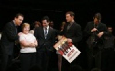 Robin Becker with Christian Hoff, John Lloyd Young, Daniel Reichard and J. Robert Spe Photo
