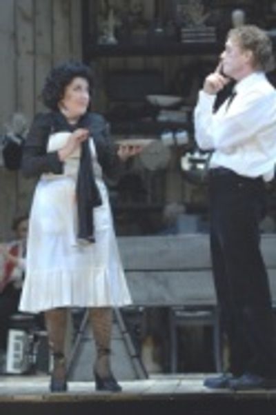 Judy Kaye as Mrs. Lovett and David Hess as Sweeney Photo