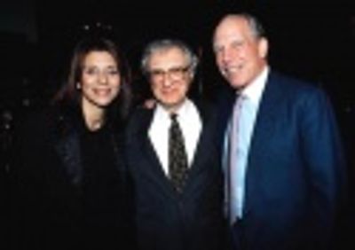 Emcee Angela LaGreca Sheldon Harnick and co-chair Melville Mickey Straus  Photo