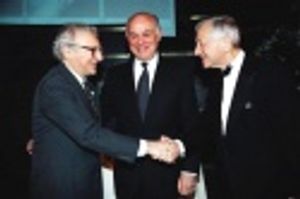 Sheldon Harnick Congratulates Louis Begley with Marshall Rose  Photo