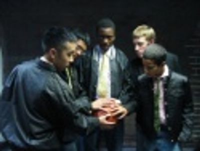 Brion Rock (center) as Bernardo, with Minh Nguyen, Albert Wong, Patrick Abberton and  Photo