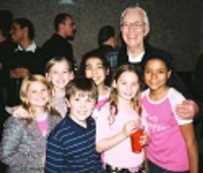 The toymaker Frank Raiter, and the Chitty kids Ellen Marlow, Struan Erlenborn, Jaclyn Photo