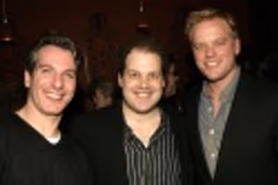 Robert Witherow (Ave Q Stage Manager), Jordan Gelber, and Jason Moore Photo