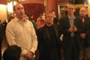 Robert Jess Roth (Director) gives his thanks to the company alongisde Alan Menken (Mu Photo