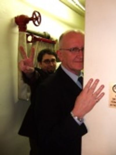 Adam Hunter and John Doyle lurk in my doorway before the final preview. Photo