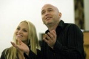 Michael Cerveris and Kristin Chenoweth in rehearsals for the Encores! production of T Photo