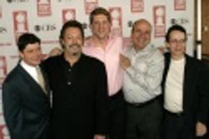 Spamalot: Michael McGrath, Tim Curry, Christopher Sieber, Casey Nicholaw (Choreograph Photo