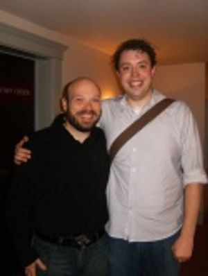 The stars of Gutenberg! The Musical, Breon Bliss (Bud Davenport) and Alex Goodrich (D Photo