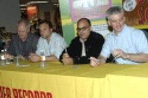 
John Lithgow, Norbert Leo Butz, David Yazbek, and Gregory Jbara  Photo