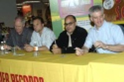 
John Lithgow, Norbert Leo Butz, David Yazbek, and Gregory Jbara  Photo