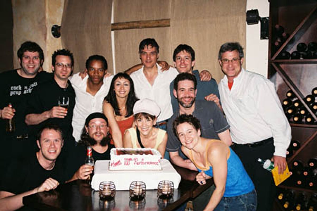 Top row: Daniel Erdberg (Sound Engineer), Steve Gilewski (Bassist), Rodney Hicks, Natascia Diaz, Robert Cuccioli, Eric Svejcar, Kevin Del Aguila, Dan Whitten; Bottom Row: Peter Thewes (Running Crew), Brad Carbone (Band Percussionist), Gay Marshall and Sar at 