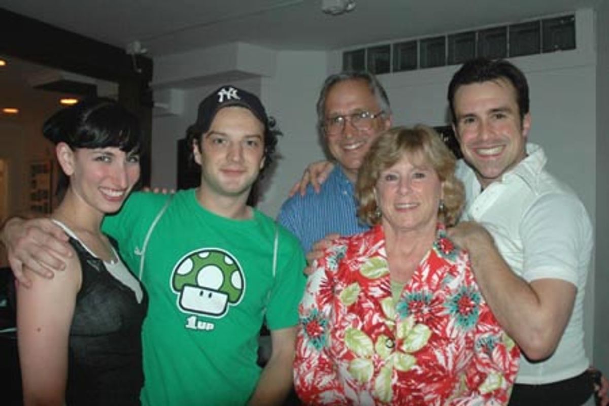 Nikka Graff Lanzarone (Nurse/Ensemble), Euan Morton (Tommy), Josh Walden (Cousin Kevin/Associate Choreographer) and his mother and father at 