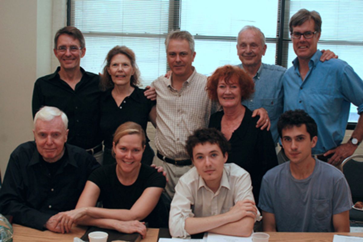 Back) Mark Lamos, Pamela Payton-Wright, Matthew Arkin, A.R. Gurney, and Jack Gilpin (front) John McMartin, Rebecca Luker, Jeremy Blackman, Katherine McGrath, and Charles Socarides at 