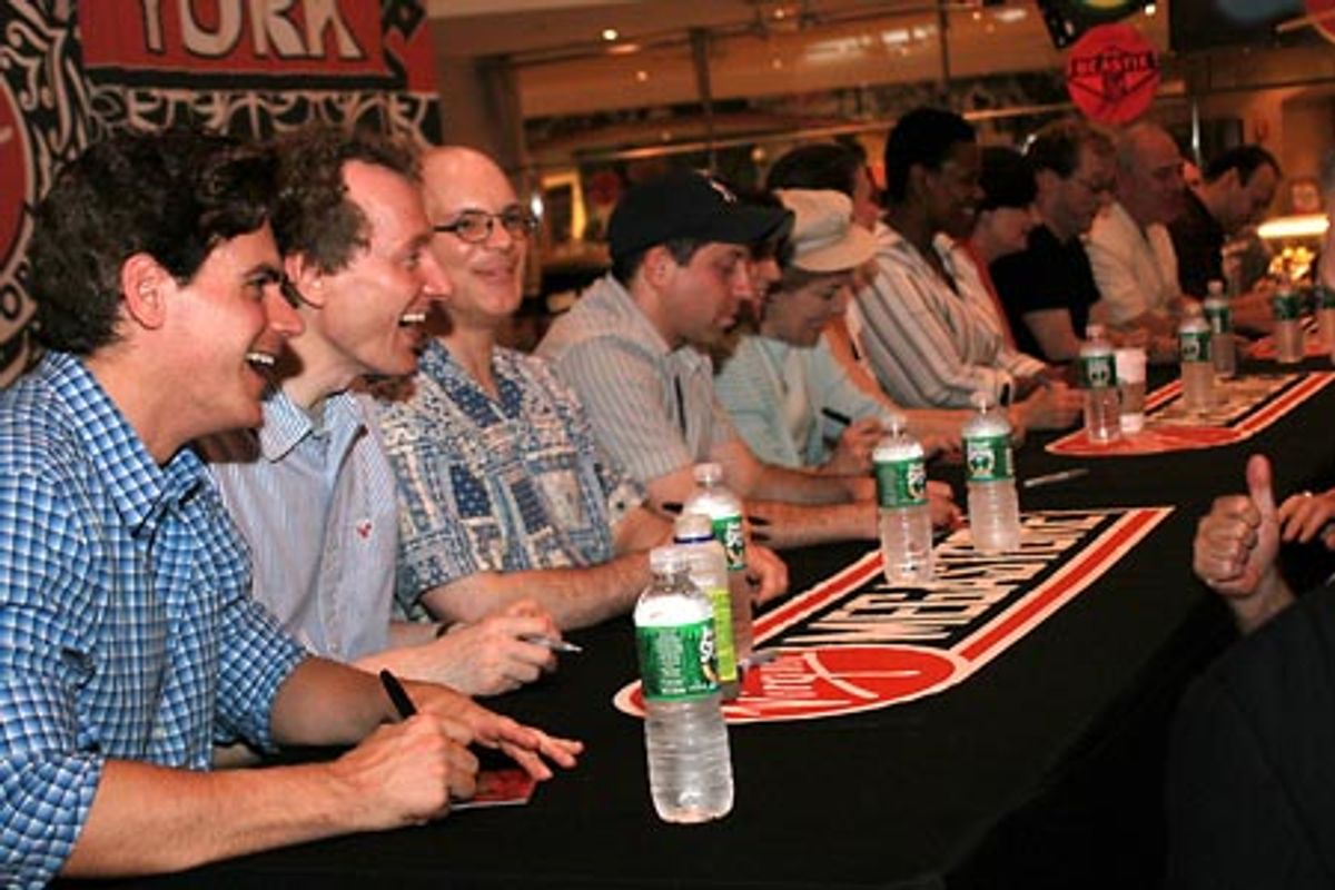 Troy Britton Johnson, Bob Martin, Eddie Korbich and the cast at 