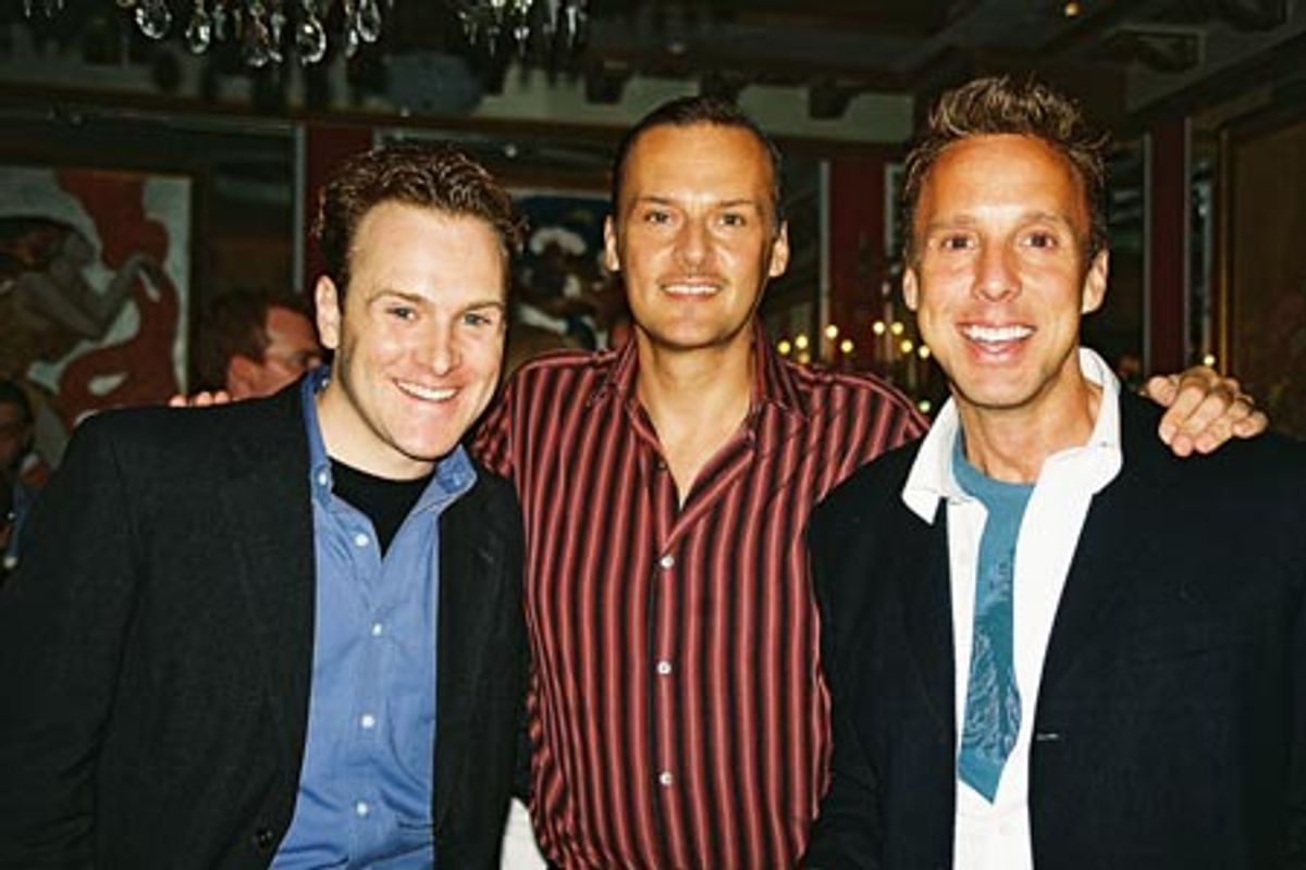 Forbidden Broadway cast members Jared Bradshaw, Bill Selby and Michael West
 at 