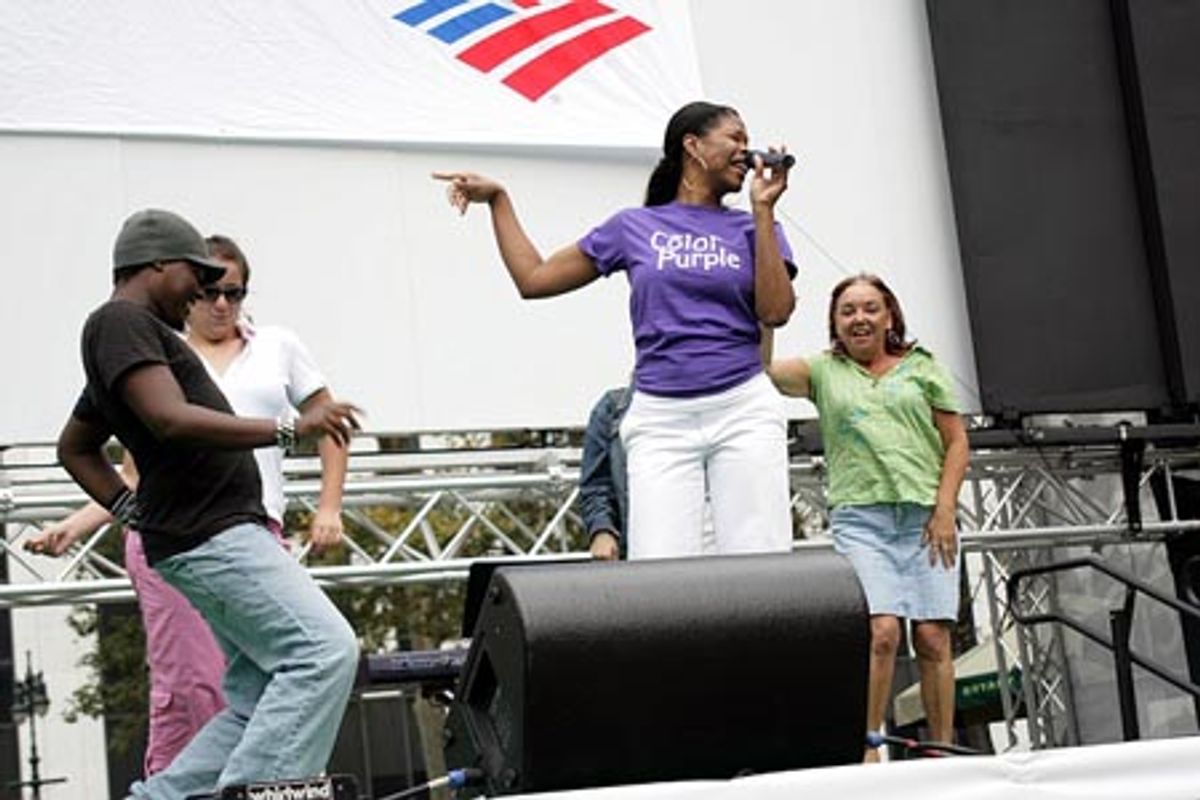 Angela Robinson and audience members at Broadway in Bryant Park