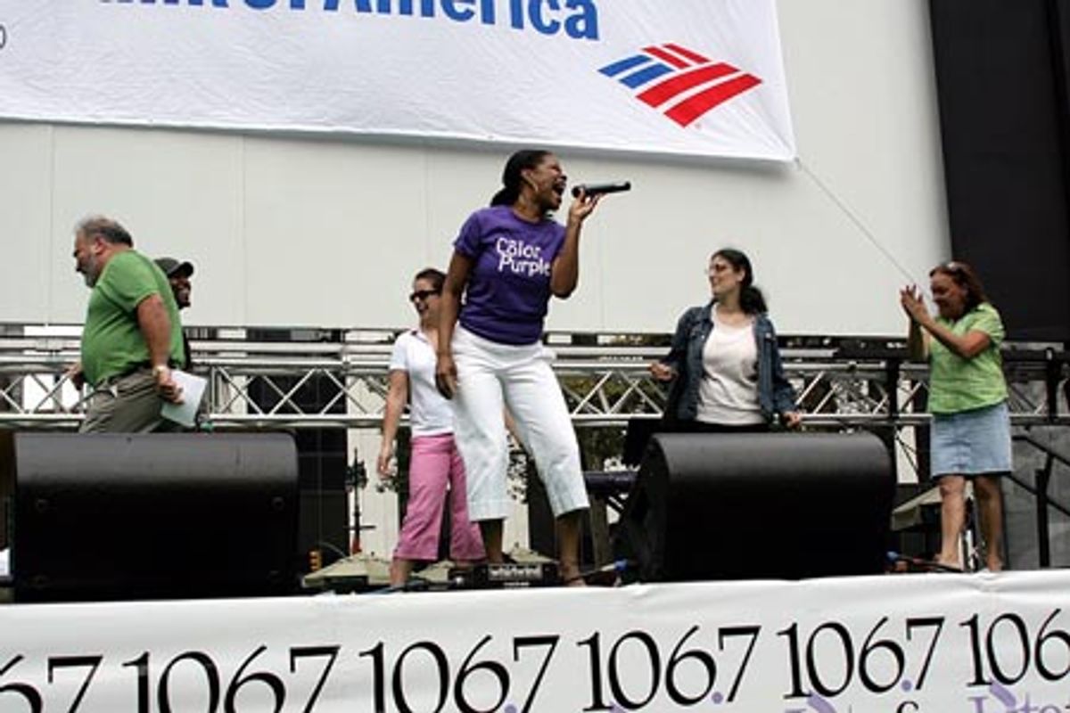 Angela Robinson and audience members at Broadway in Bryant Park