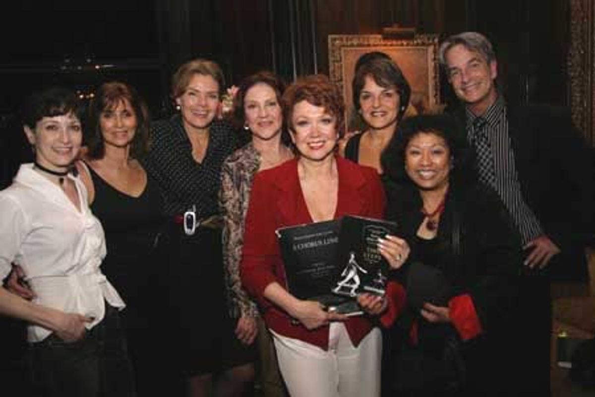 A CHORUS LINE reunion: Bebe Neuwirth, Susan Danielle,
Denise Boockvor, Kelly Bishop, Donna McKechnie, Priscilla Lopez,
Baayork Lee, and Thommie Walsh at 
