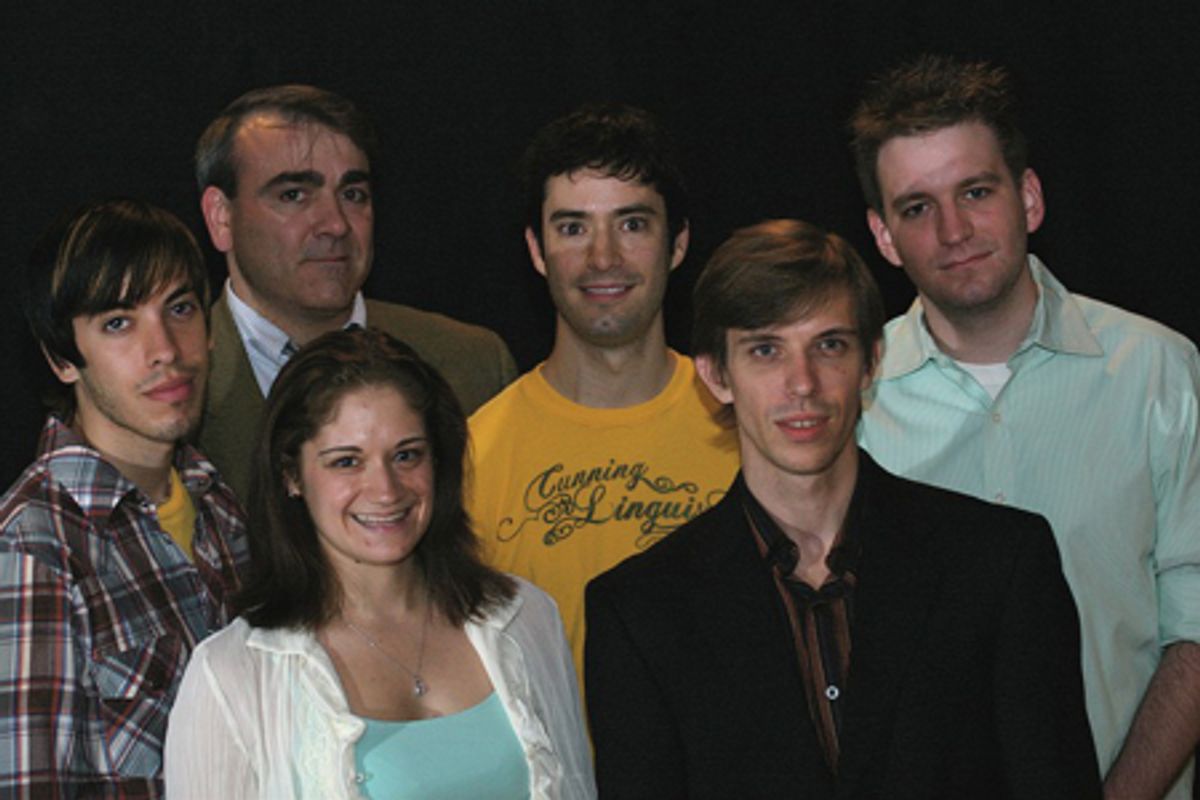 Matthew Ashman (Assistant Stage Manager), Rachel Allyn Maier (Stage Manager), Charlie Siedenberg (in back--Publicist), Ben Cohn, Joe Drymala, and Ryan J. Davis
 at 