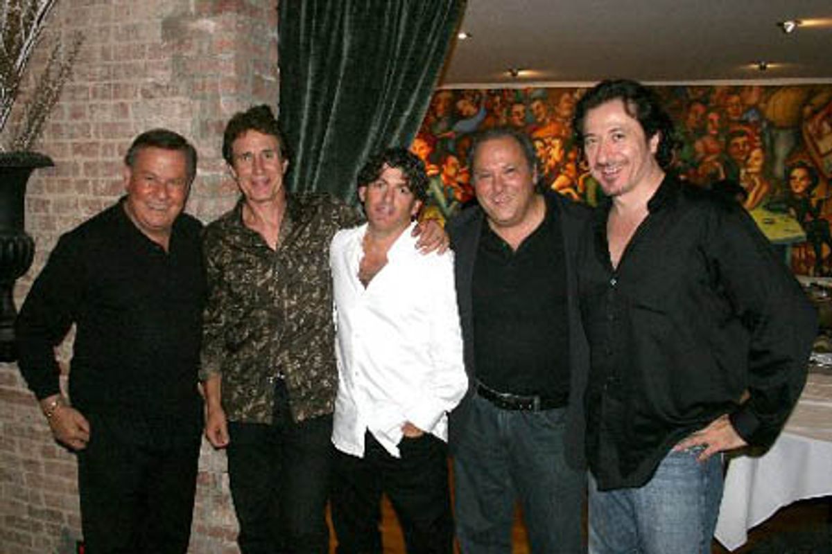 Machiavelli after party: Marvin Scott (CW11 News), John Shea, Director Evan Bergman, playwight Richard Vetere, and 'Sopranos' star Frederico Castelluccio at 