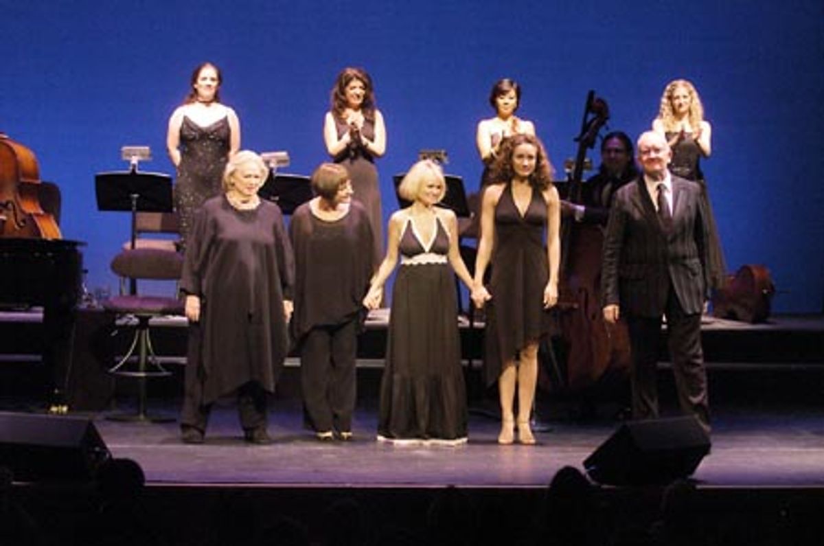 L â€“ R, 1st row:  Barbara Cook, Patti LuPone, Kristin Chenoweth, Laura Benanti, John Doyle (director); 2nd row:  Donna Lynne Champlin, Diana DiMarzio, Angel Desai, Lauren Molina. at 