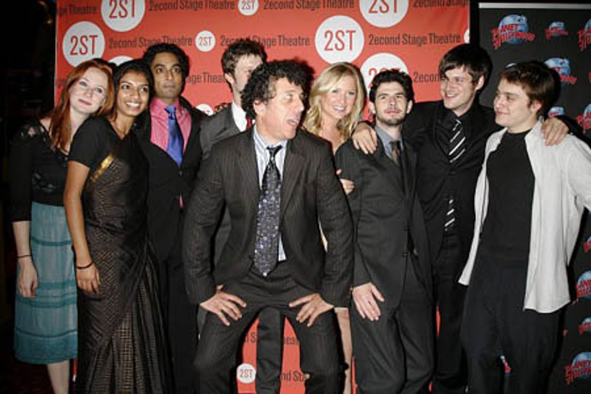 Playwright Eric Bogosian with cast members: Halley Feiffer, Diksha Basu, Manu Narayan, Peter Scanavino, Daniel Eric Gold, Michael Esper, Kieran Culkin, Gabby Hoffmann and Jessica Capshaw at 