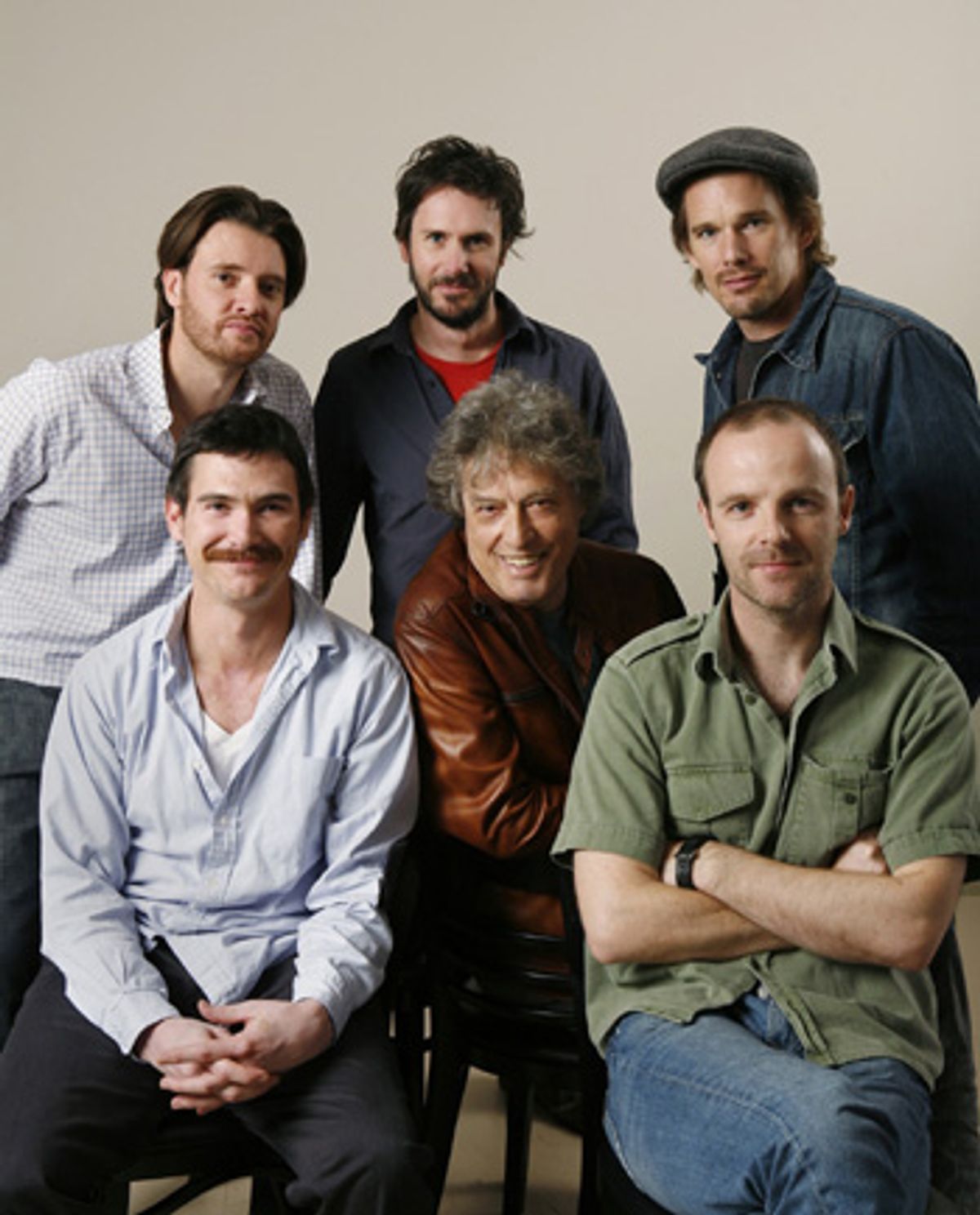 Playwright Tom Stoppard with, clockwise from bottom left, Billy Crudup, Jason Butler Harner, Josh Hamilton, Ethan Hawke, and Brian F. O'Byrne
 at 