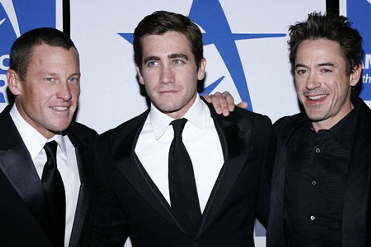Lance Armstrong, Jake Gyllenhaal and Robert Downey Jr. at 