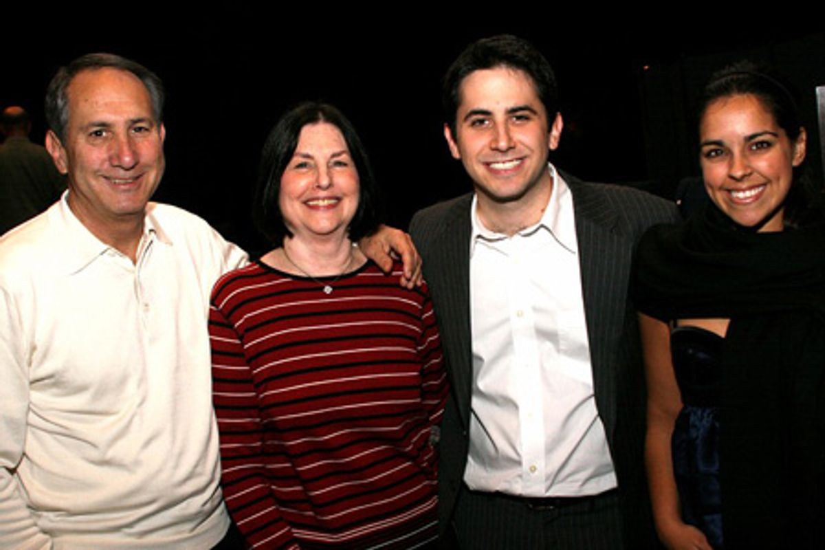 Spotted in the audience, Robert's proud parents Steve Diamond and Marcia Diamond,
pose with Robert Diamond and Michelle Bossy at 