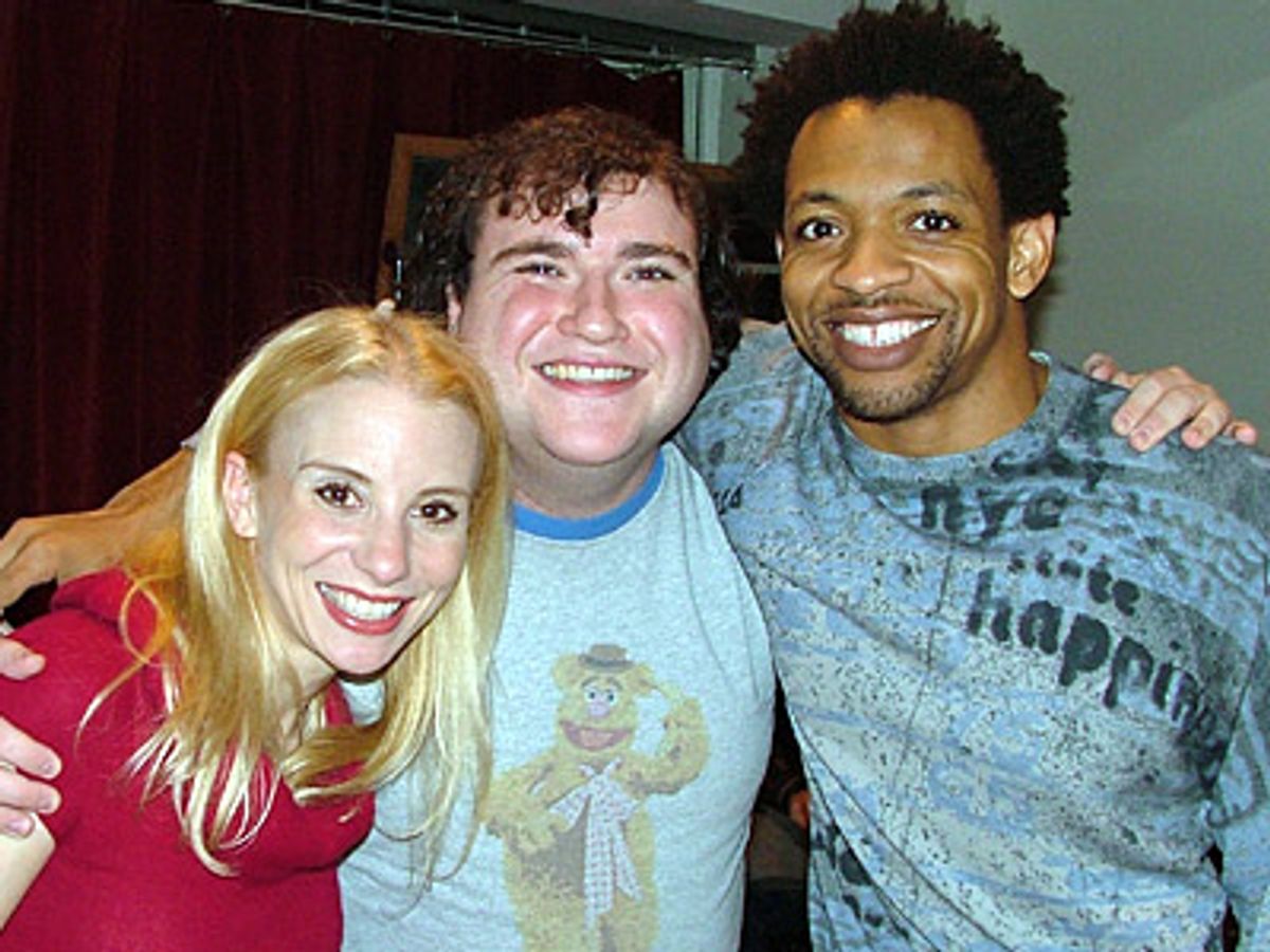 Spelling Bee Love backstage - Sarah Saltzberg, Todd Buonopane
and Derrick Baskin at 
